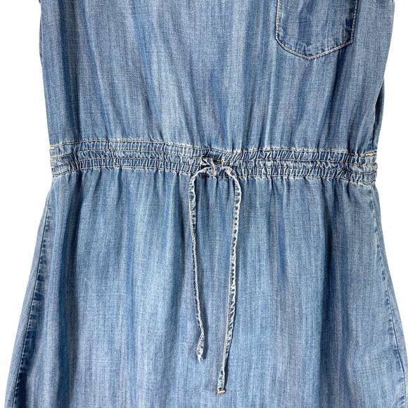 sleeveless Denim Dress - Medium Blue tie waist rounded hem sz small MAVI - Picture 15 of 16